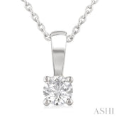 1/5 Ctw Prong Set Round Cut Diamond Solitaire Pendant With Chain in 14K White Gold